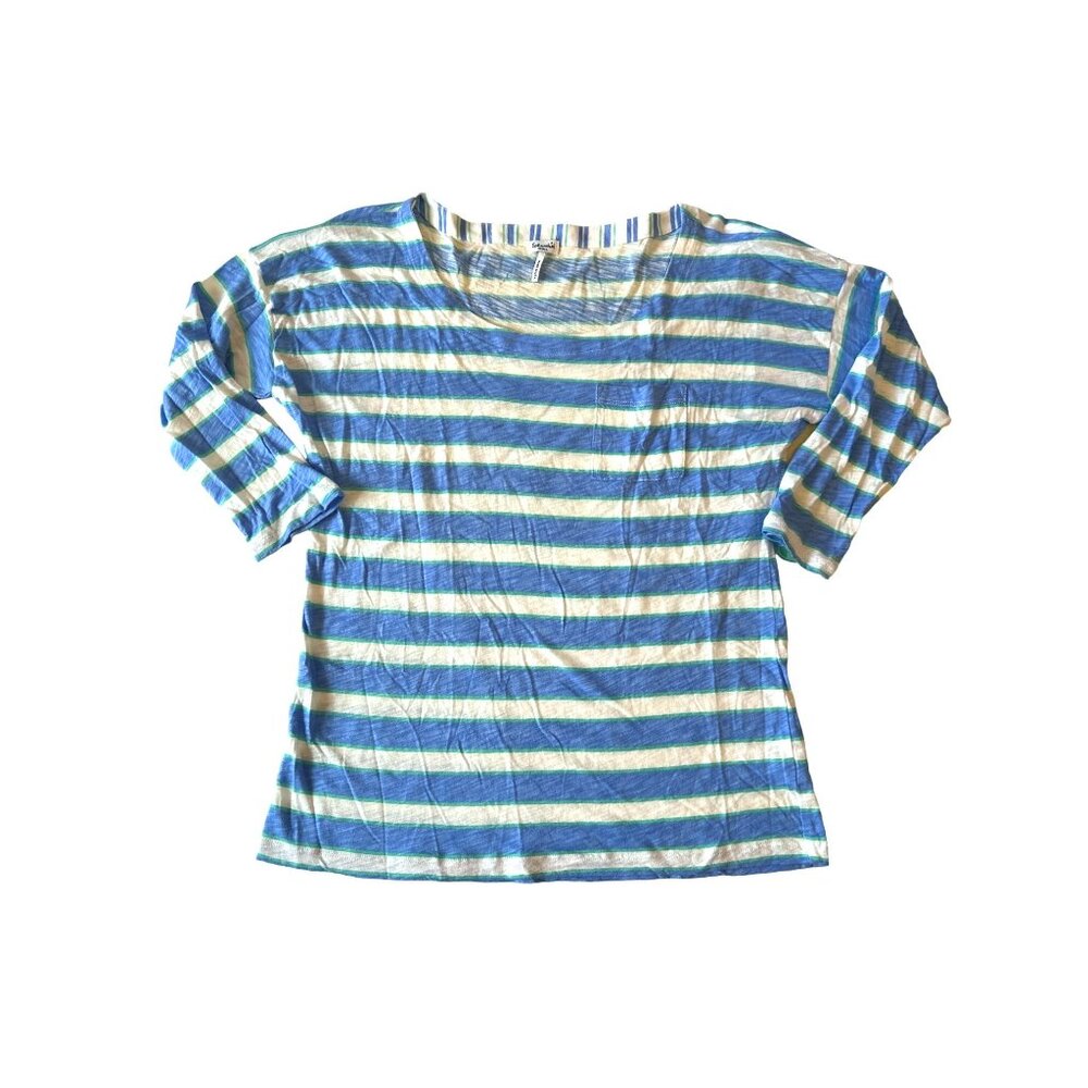 Splendid Cotton Modal Blend Striped Print Lightweight Blouse Blue Green White Sm - Picture 6 of 7
